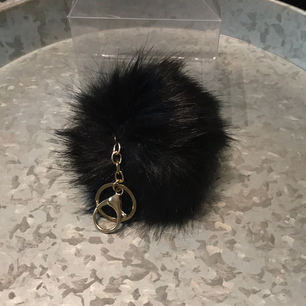 NWT Black Fur Pom Pom Keychain
